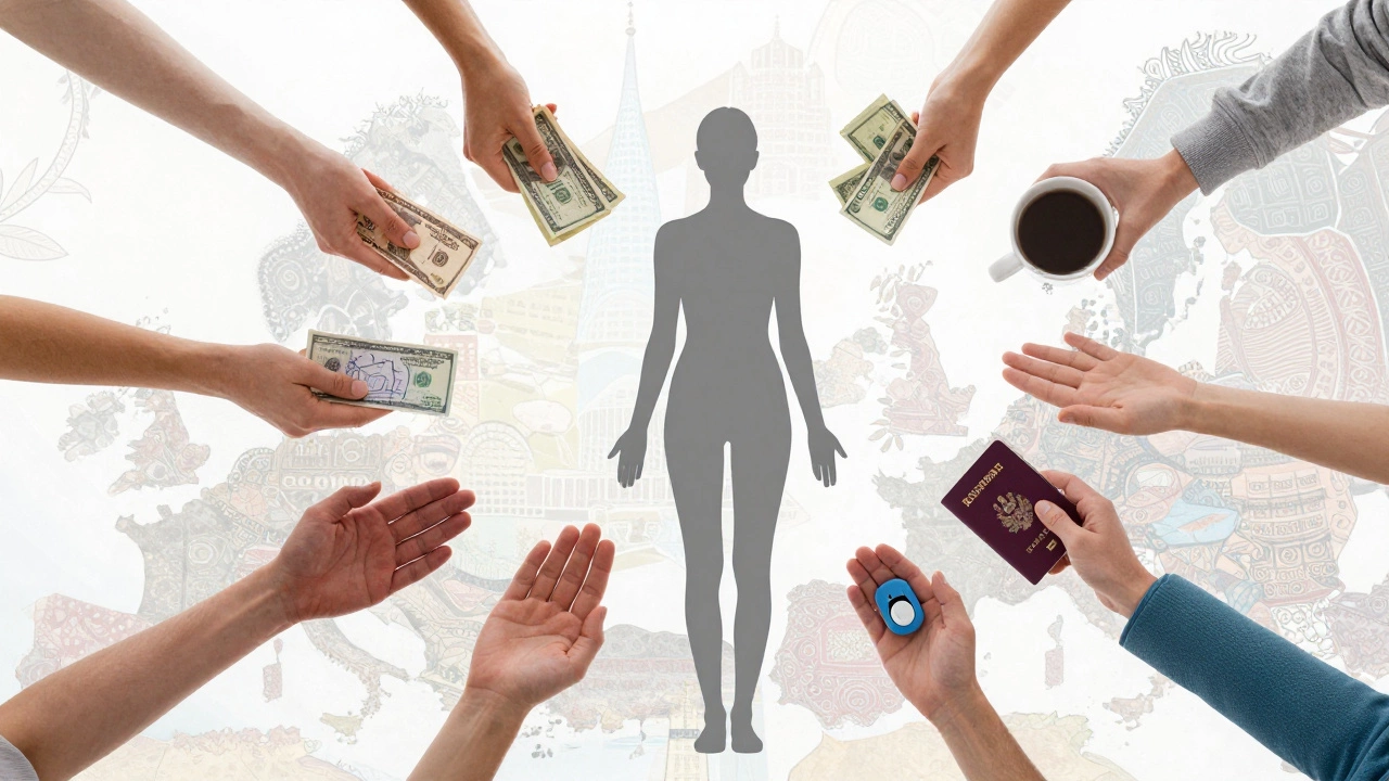 A central female figure surrounded by symbols of survival, identity, and hope in London.